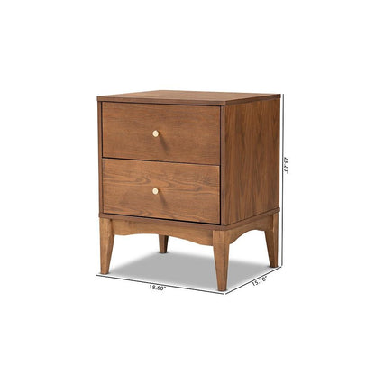 Landis Mid-Century Modern Ash Walnut Finished Wood 2-Drawer Nightstand