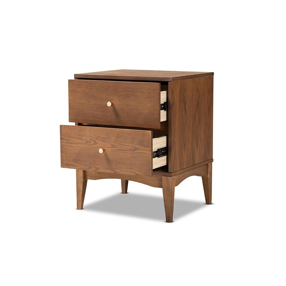Landis Mid-Century Modern Ash Walnut Finished Wood 2-Drawer Nightstand