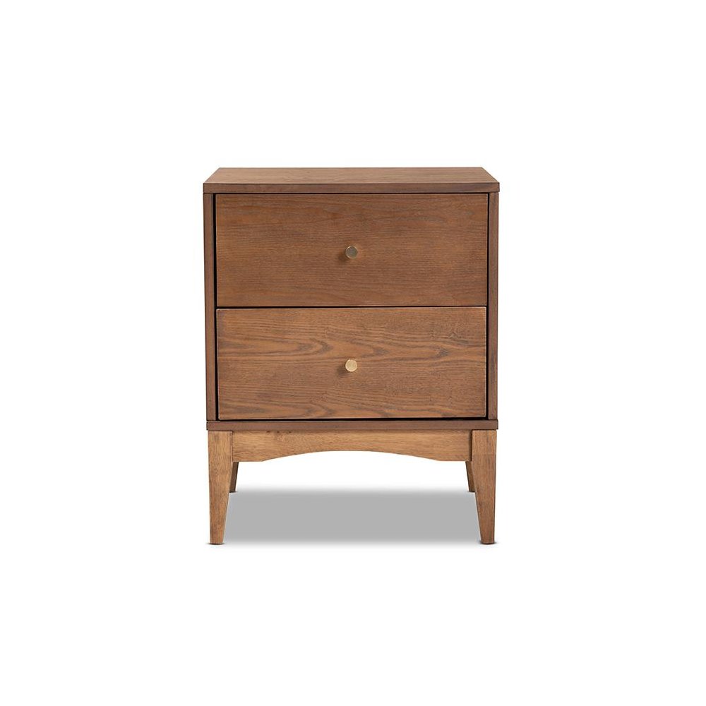 Landis Mid-Century Modern Ash Walnut Finished Wood 2-Drawer Nightstand