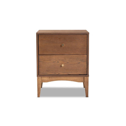 Landis Mid-Century Modern Ash Walnut Finished Wood 2-Drawer Nightstand