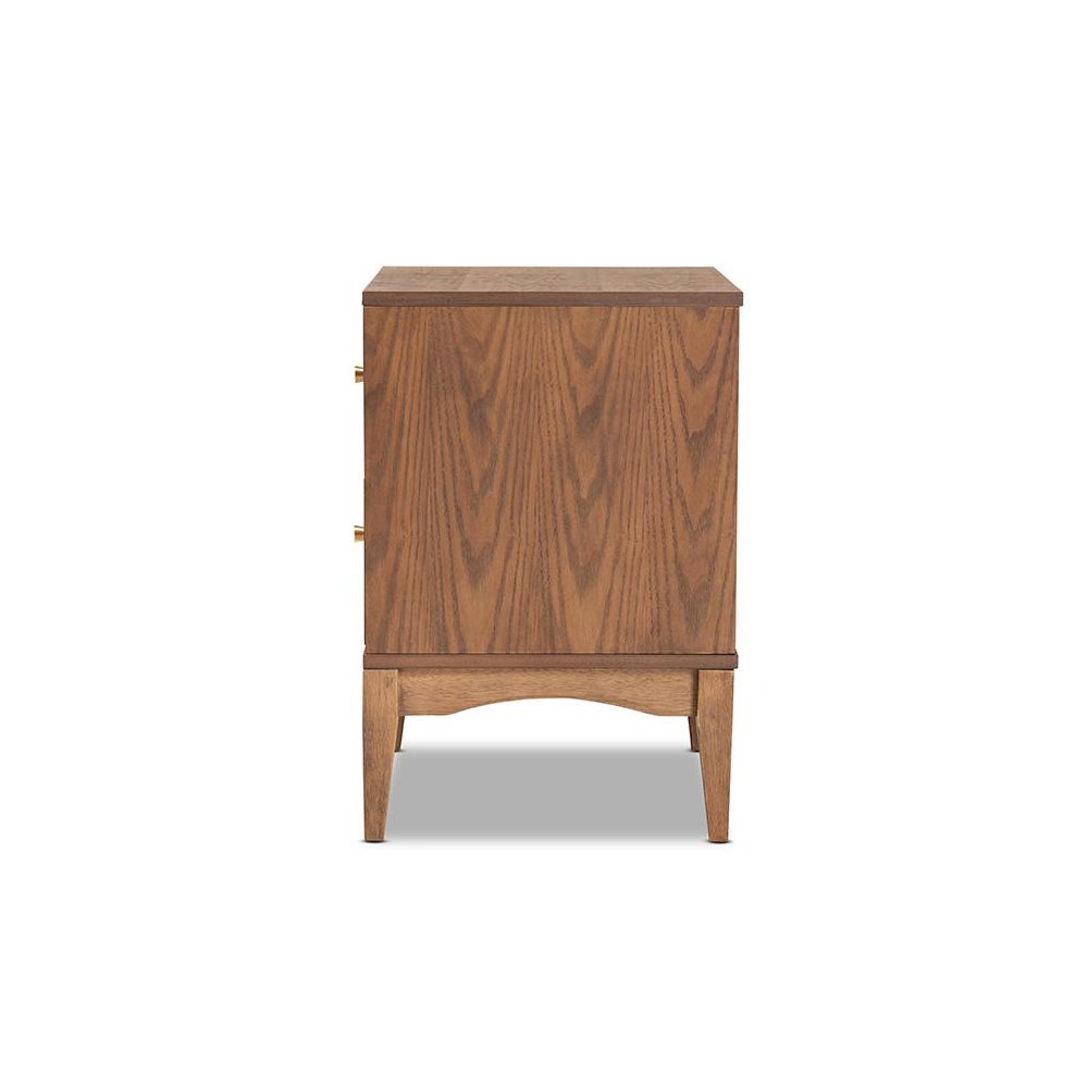 Landis Mid-Century Modern Ash Walnut Finished Wood 2-Drawer Nightstand