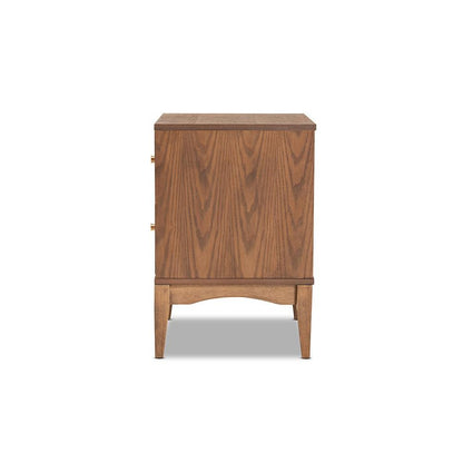 Landis Mid-Century Modern Ash Walnut Finished Wood 2-Drawer Nightstand