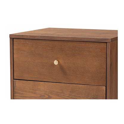 Landis Mid-Century Modern Ash Walnut Finished Wood 2-Drawer Nightstand