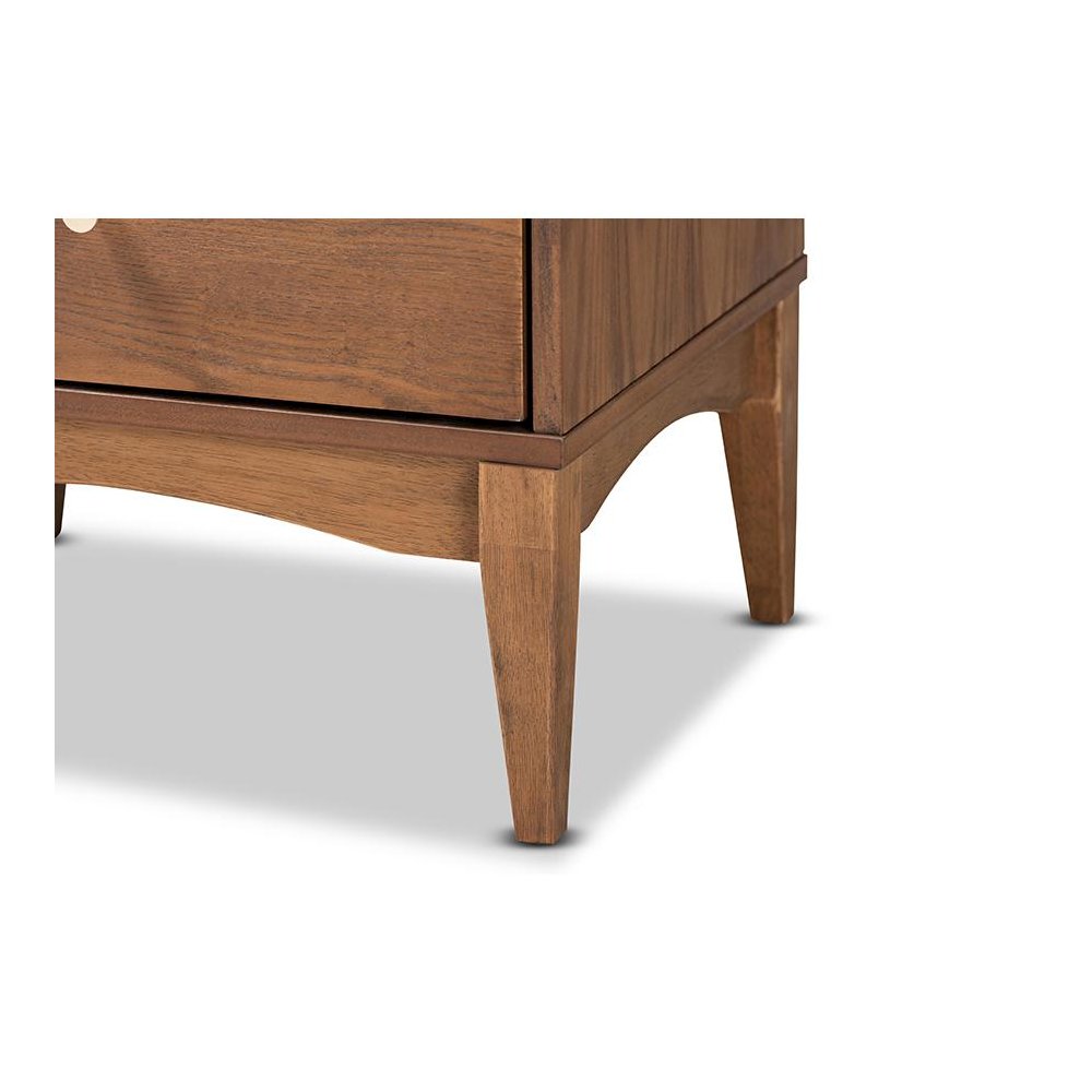Landis Mid-Century Modern Ash Walnut Finished Wood 2-Drawer Nightstand
