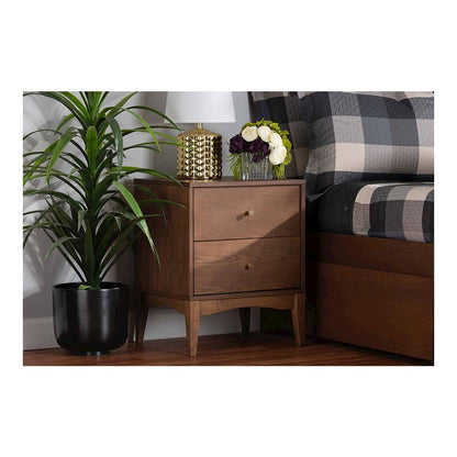 Landis Mid-Century Modern Ash Walnut Finished Wood 2-Drawer Nightstand