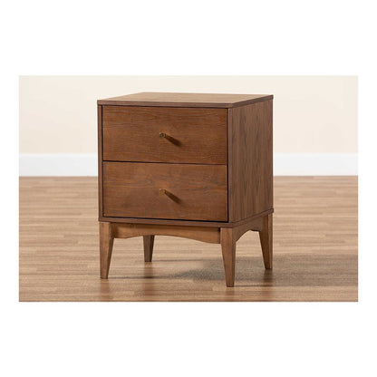 Landis Mid-Century Modern Ash Walnut Finished Wood 2-Drawer Nightstand