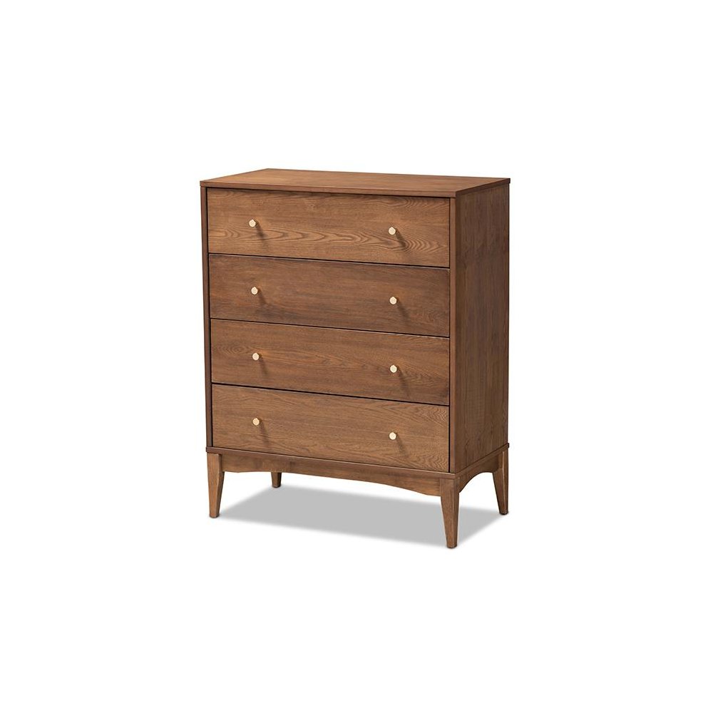 Baxton Studio Landis Mid-Century Modern Ash Walnut Finished Wood 4-Drawer Chest
