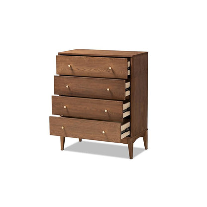 Baxton Studio Landis Mid-Century Modern Ash Walnut Finished Wood 4-Drawer Chest