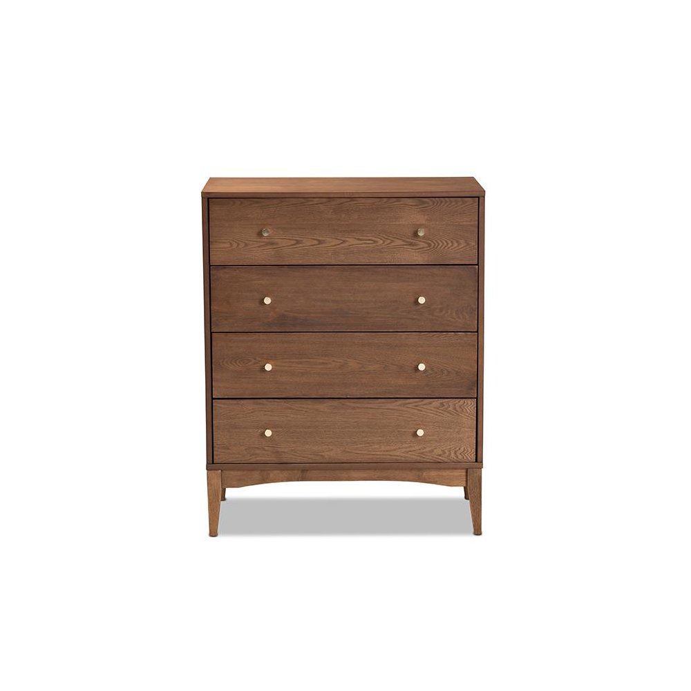 Baxton Studio Landis Mid-Century Modern Ash Walnut Finished Wood 4-Drawer Chest