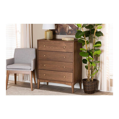 Baxton Studio Landis Mid-Century Modern Ash Walnut Finished Wood 4-Drawer Chest