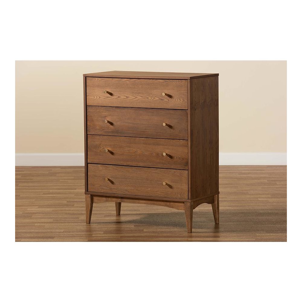 Baxton Studio Landis Mid-Century Modern Ash Walnut Finished Wood 4-Drawer Chest
