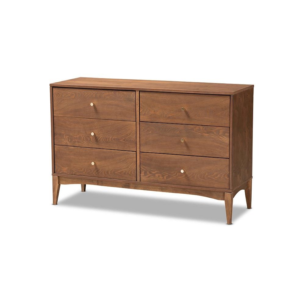 Landis Mid-Century Modern Ash Walnut Finished Wood 6-Drawer Dresser