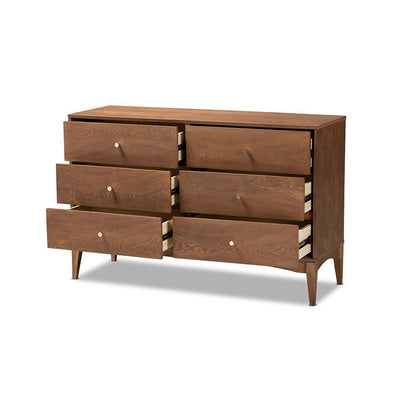 Landis Mid-Century Modern Ash Walnut Finished Wood 6-Drawer Dresser
