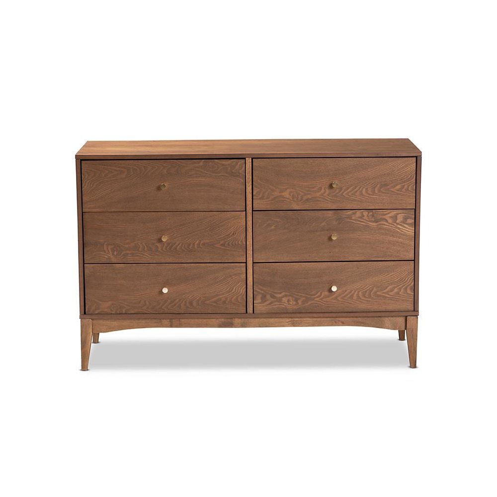 Landis Mid-Century Modern Ash Walnut Finished Wood 6-Drawer Dresser