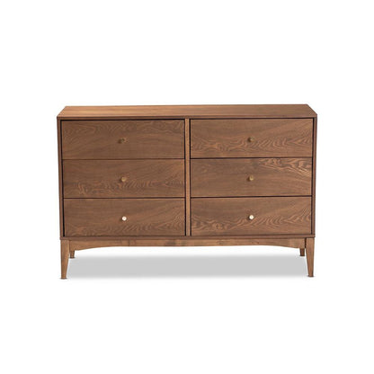 Landis Mid-Century Modern Ash Walnut Finished Wood 6-Drawer Dresser