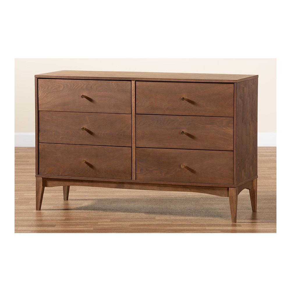 Landis Mid-Century Modern Ash Walnut Finished Wood 6-Drawer Dresser