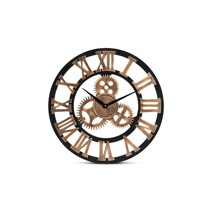 Black and Distressed Brown Finished Wood Wall Clock