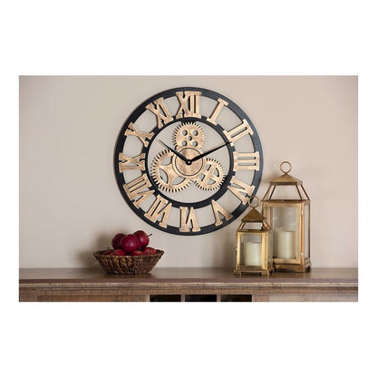 Black and Distressed Brown Finished Wood Wall Clock