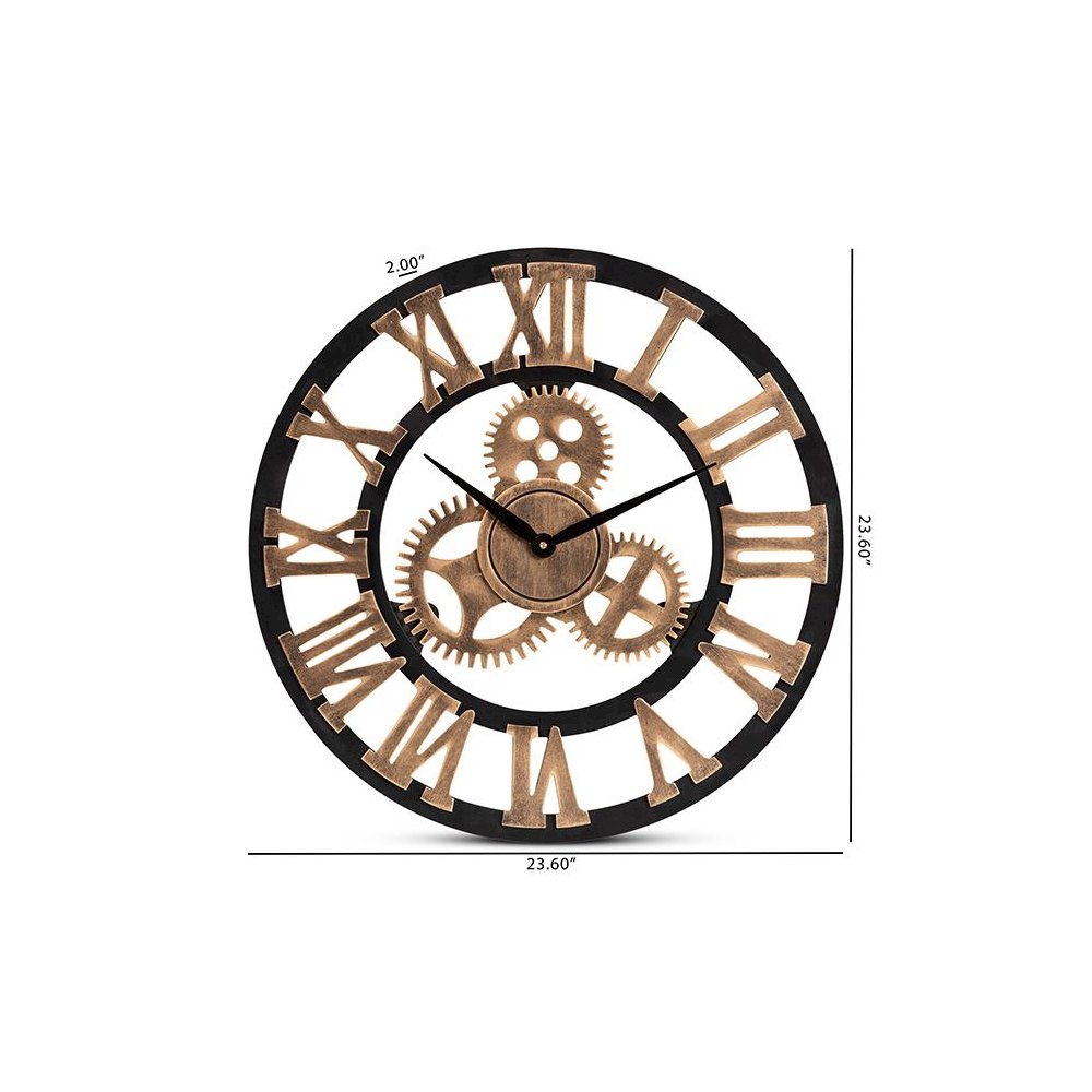 Black and Distressed Brown Finished Wood Wall Clock