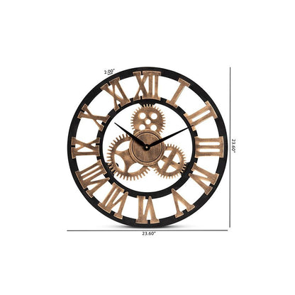Black and Distressed Brown Finished Wood Wall Clock