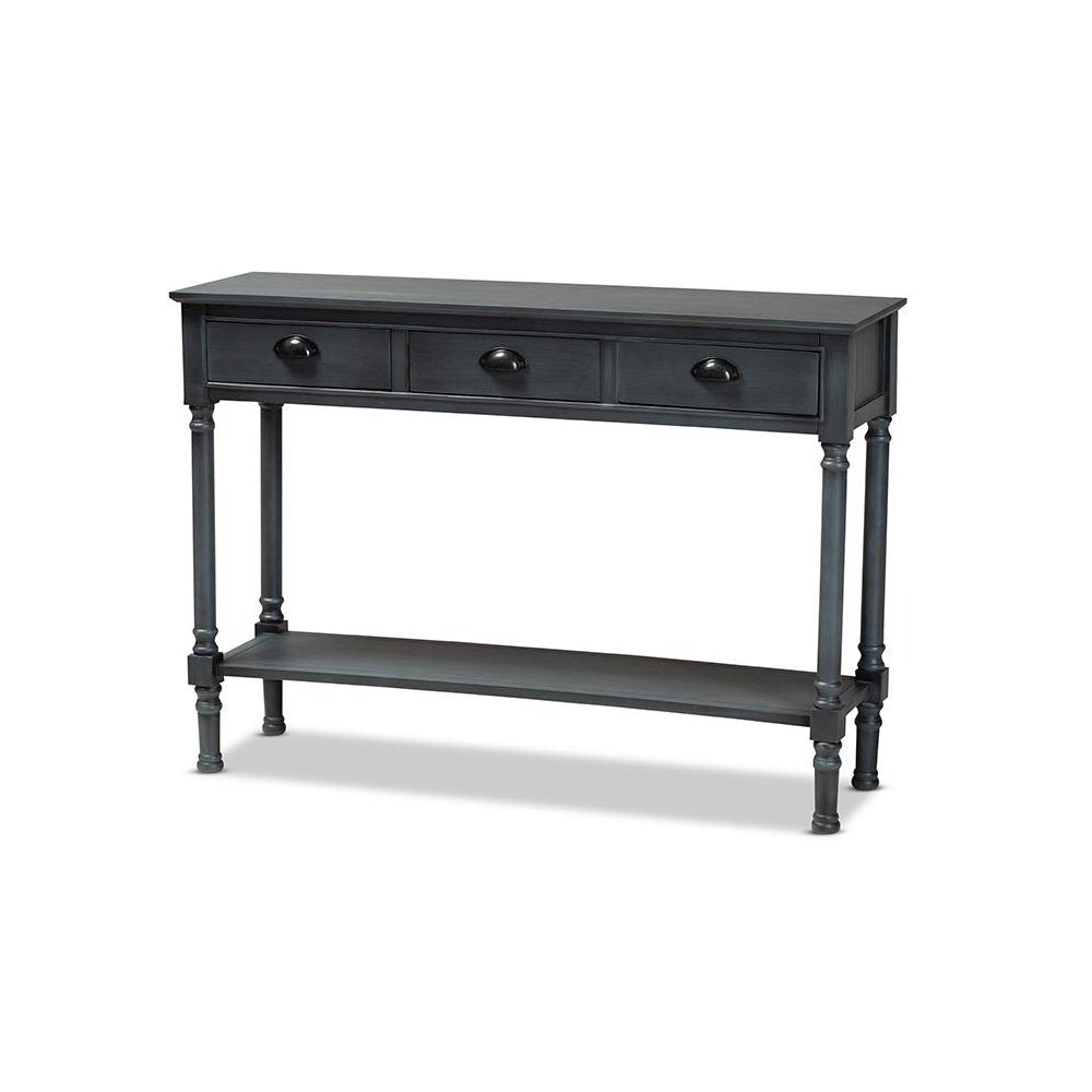 Garvey French Provincial Dark Blue Gray Wood 3-Drawer Entryway Console Table