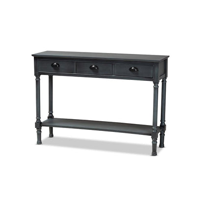 Garvey French Provincial Dark Blue Gray Wood 3-Drawer Entryway Console Table