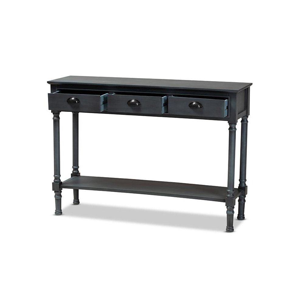 Garvey French Provincial Dark Blue Gray Wood 3-Drawer Entryway Console Table