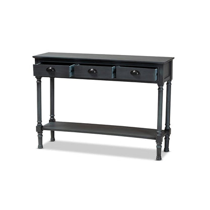 Garvey French Provincial Dark Blue Gray Wood 3-Drawer Entryway Console Table
