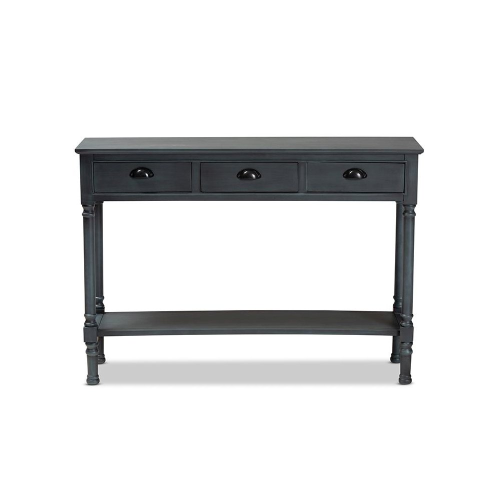 Garvey French Provincial Dark Blue Gray Wood 3-Drawer Entryway Console Table