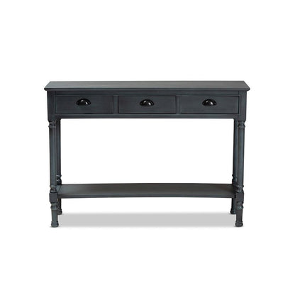 Garvey French Provincial Dark Blue Gray Wood 3-Drawer Entryway Console Table