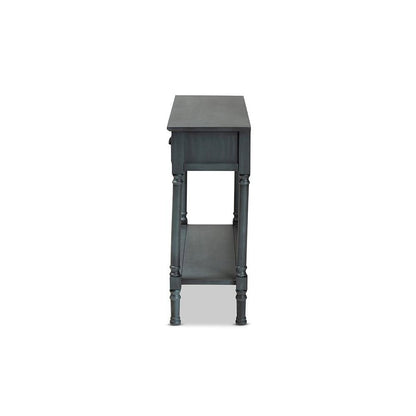 Garvey French Provincial Dark Blue Gray Wood 3-Drawer Entryway Console Table