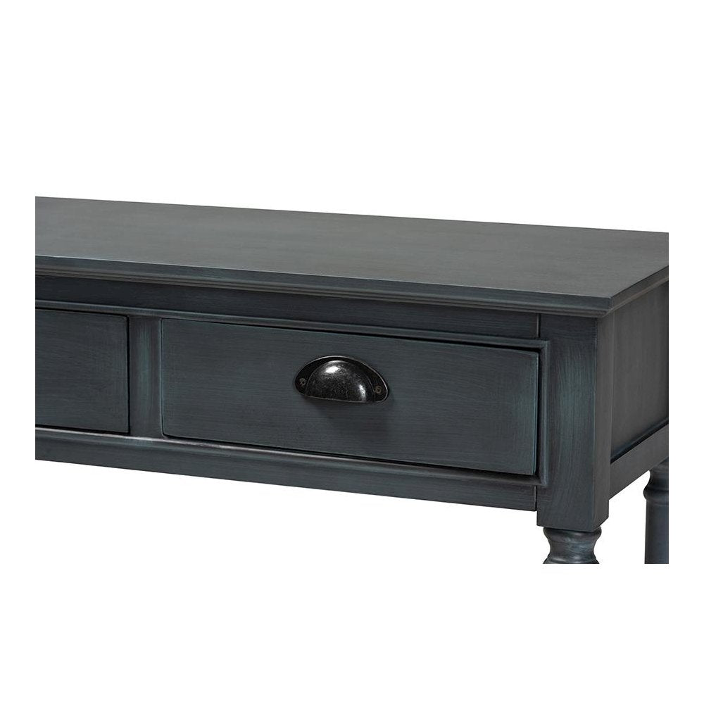 Garvey French Provincial Dark Blue Gray Wood 3-Drawer Entryway Console Table
