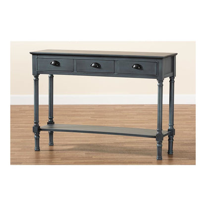 Garvey French Provincial Dark Blue Gray Wood 3-Drawer Entryway Console Table