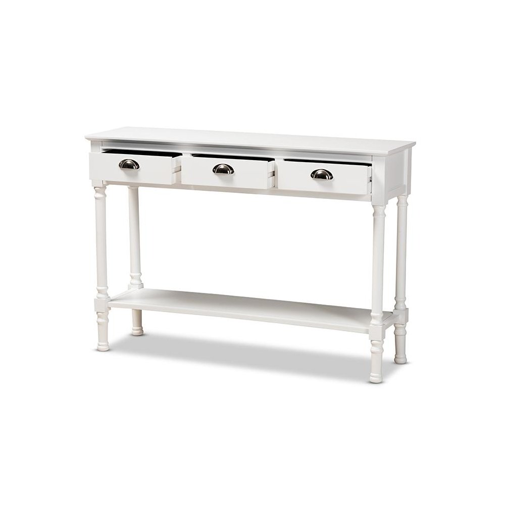 Garvey French Provincial White Finished Wood 3-Drawer Entryway Console Table