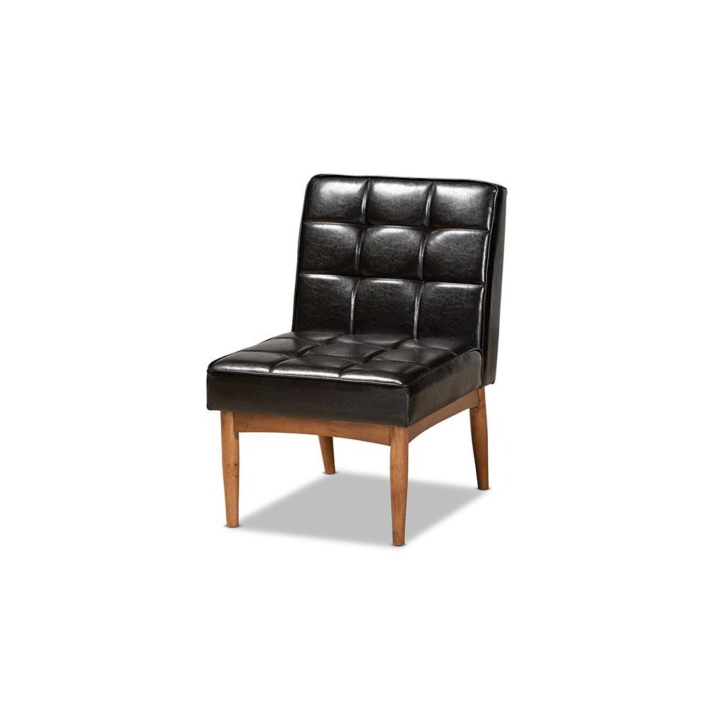 Leather Upholstered and Walnut Brown Finished Wood Dining Chair