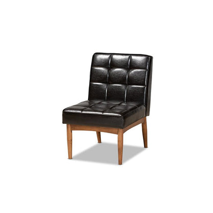 Leather Upholstered and Walnut Brown Finished Wood Dining Chair