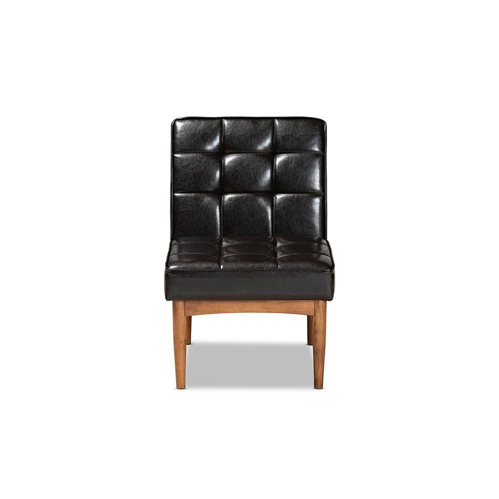 Leather Upholstered and Walnut Brown Finished Wood Dining Chair