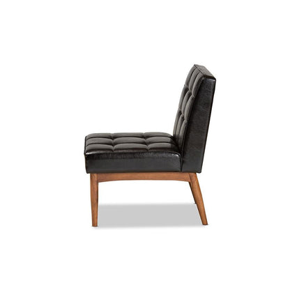 Leather Upholstered and Walnut Brown Finished Wood Dining Chair