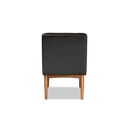 Leather Upholstered and Walnut Brown Finished Wood Dining Chair