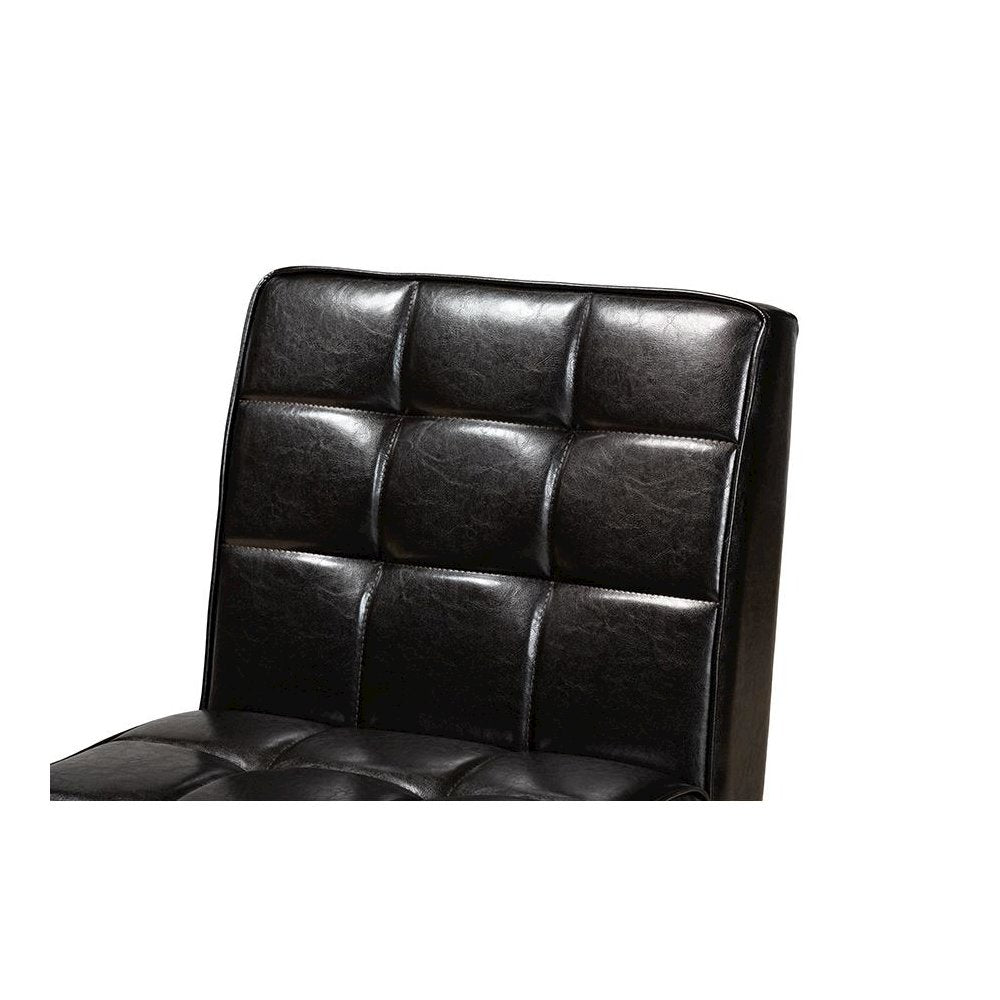 Leather Upholstered and Walnut Brown Finished Wood Dining Chair