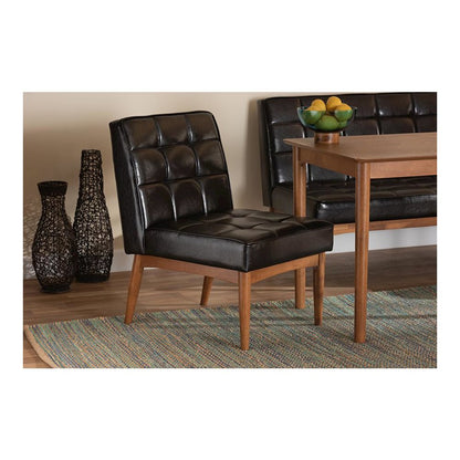 Leather Upholstered and Walnut Brown Finished Wood Dining Chair
