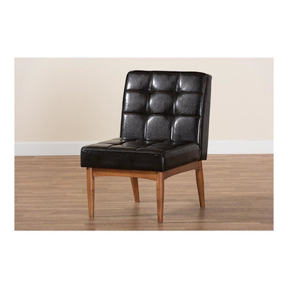 Leather Upholstered and Walnut Brown Finished Wood Dining Chair