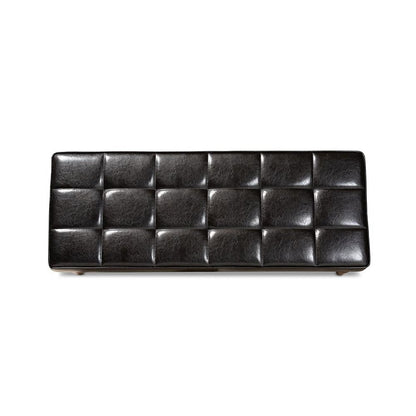 Leather Upholstered and Walnut Brown Finished Wood Dining Bench