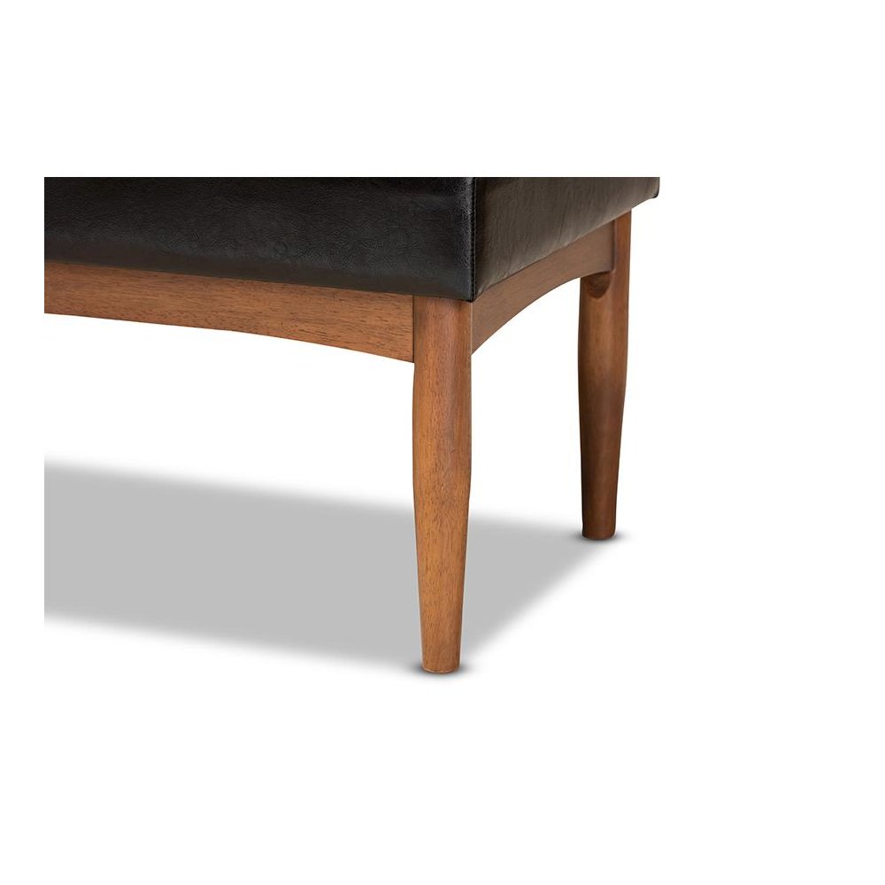 Leather Upholstered and Walnut Brown Finished Wood Dining Bench