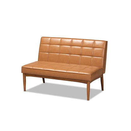 Upholstered and Walnut Brown Finished Wood 2-Piece Dining Nook Banquette Set
