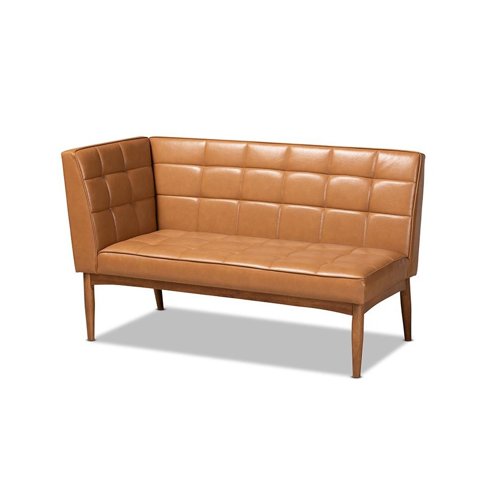Upholstered and Walnut Brown Finished Wood 2-Piece Dining Nook Banquette Set
