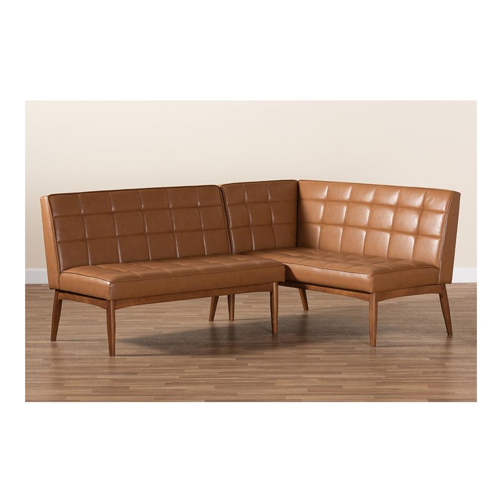 Upholstered and Walnut Brown Finished Wood 2-Piece Dining Nook Banquette Set