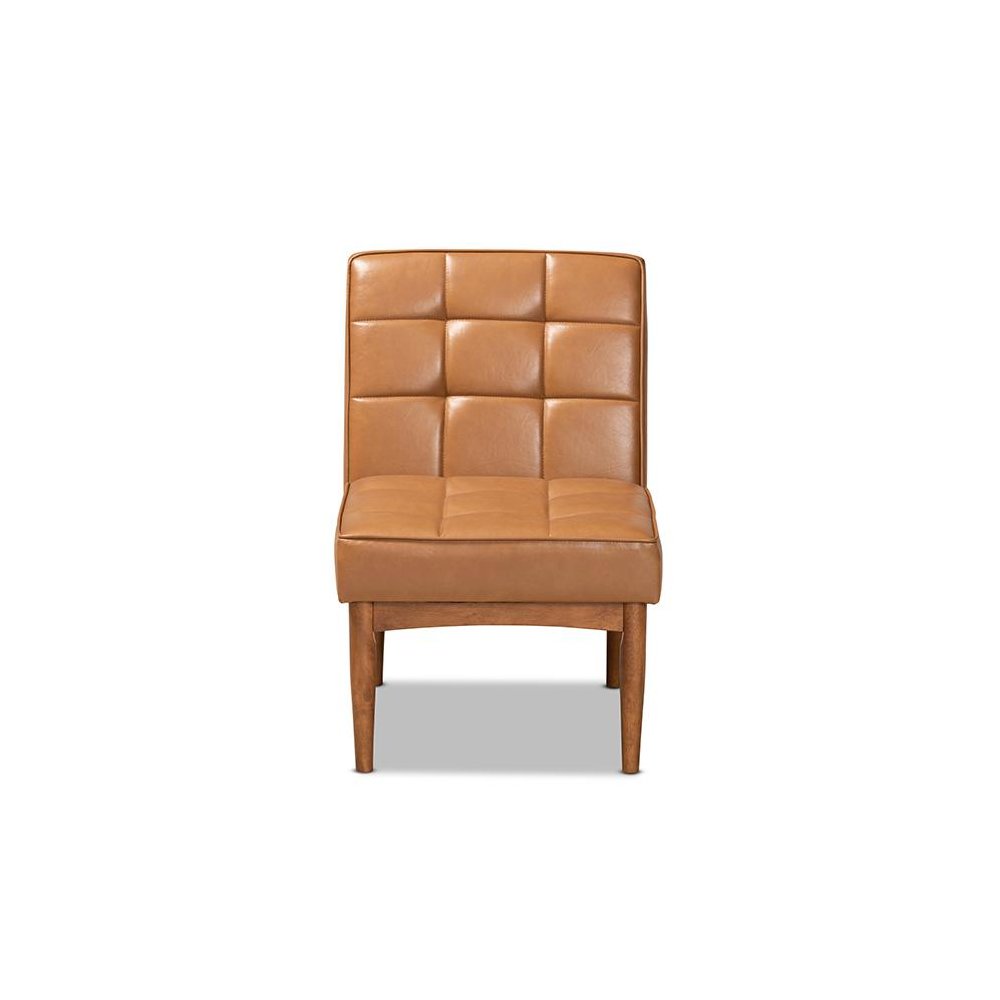Leather Upholstered and Walnut Brown Finished Wood Dining Chair