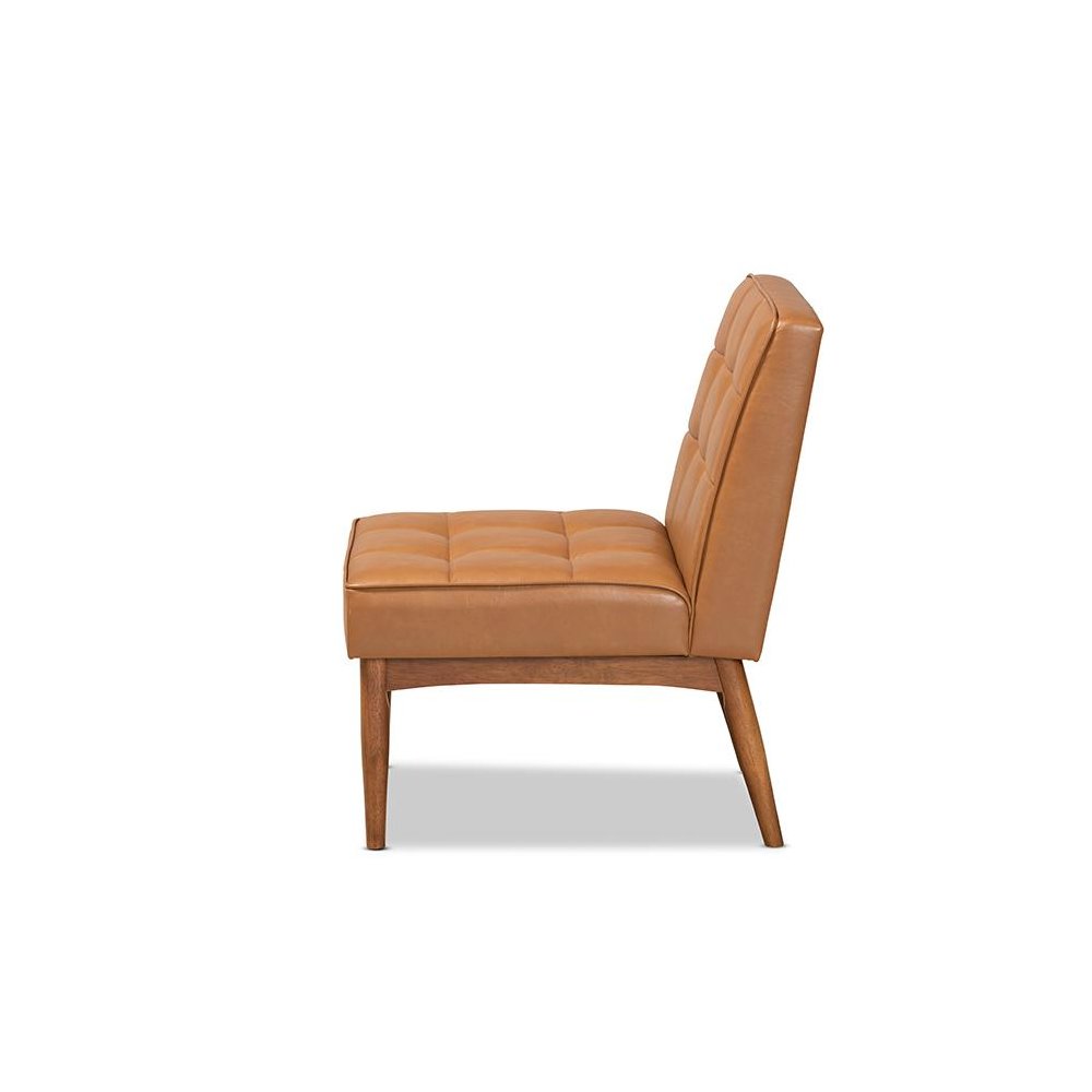 Leather Upholstered and Walnut Brown Finished Wood Dining Chair