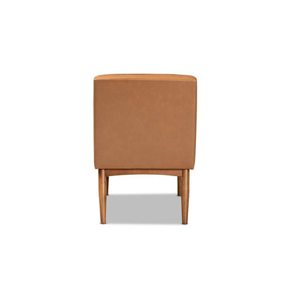 Leather Upholstered and Walnut Brown Finished Wood Dining Chair
